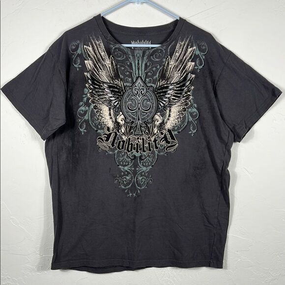🔥🔥 NOBILITY Affliction Y2K Dark Gray Graphic Grunge Tee Men Size XL - EXCELLEN - Picture 2 of 10